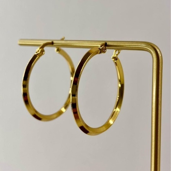Beautiful Pair of High Quality Gold Plated French Hoop Earrings - Picture 2 of 4